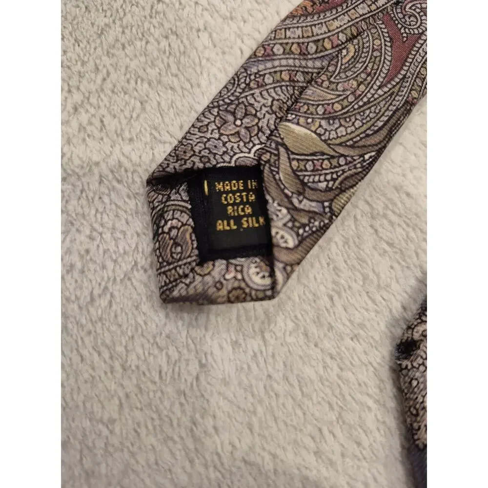 Vintage Bill Blass Lord & Taylor Tie Men Vintage Brown Tan Floral Paisley Silk